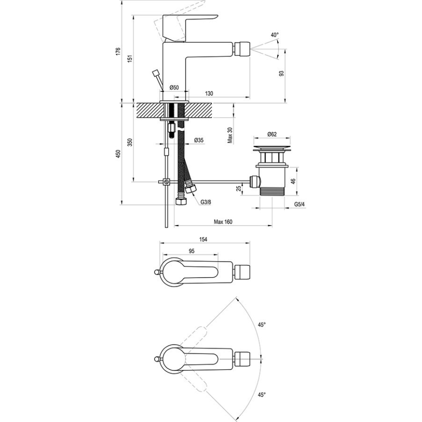 Ravak X070189 - Torneira para bidé + válvula de escoamento PURI preta