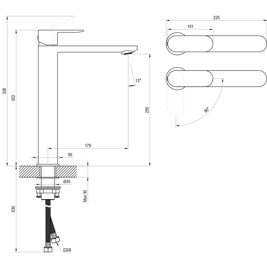 Ravak X070461 - Misturador de lavatório CHROME 30 cm preto