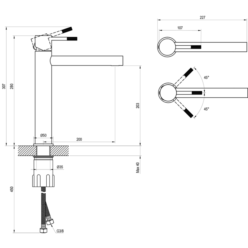 Ravak X070649 - Misturadora para lavatório NOX 28 cm, preta mate