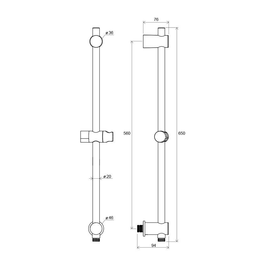 Ravak X07P342 - Barra de duche com saída de parede 65 cm, cromo brilhante