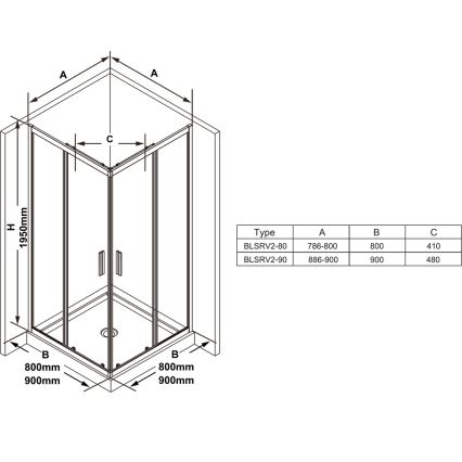 Ravak X1LM70300Z1 - Cabine de duche de canto BLIX SLIM 90x90 cm, de quatro painéis, preta