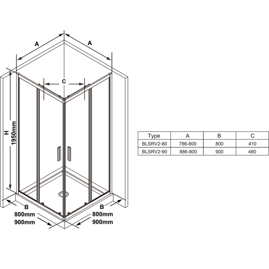 Ravak X1LM70300Z1 - Cabine de duche de canto BLIX SLIM 90x90 cm, de quatro painéis, preta