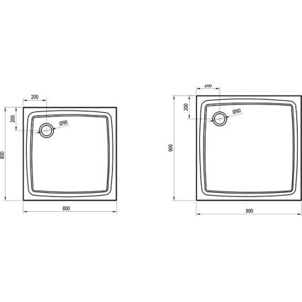 Ravak XA037711010 - Base de duche quadrada PERSEUS 90x90 cm branca