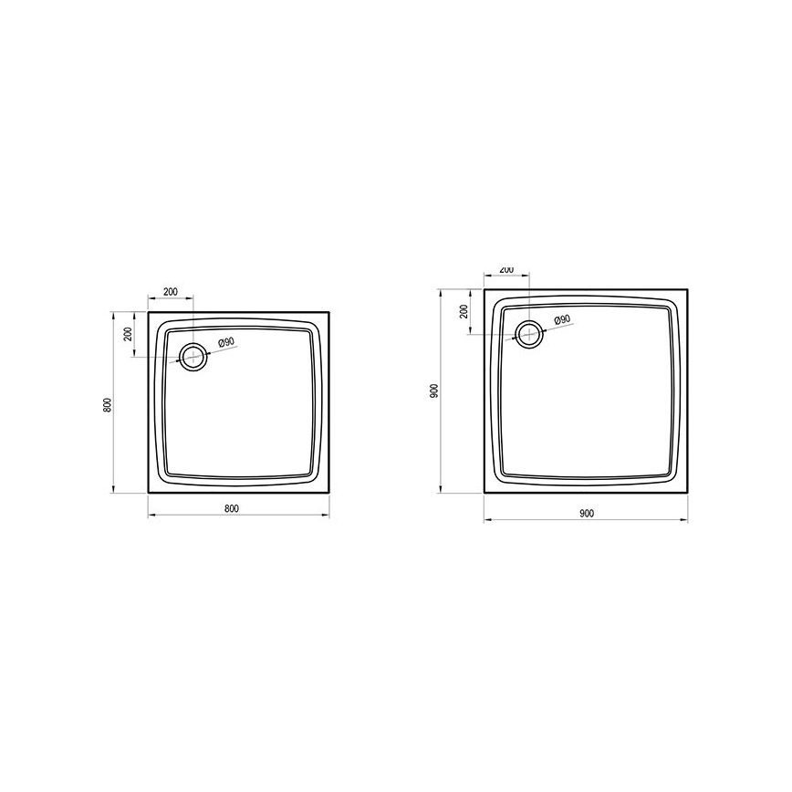 Ravak XA037711010 - Base de duche quadrada PERSEUS 90x90 cm branca