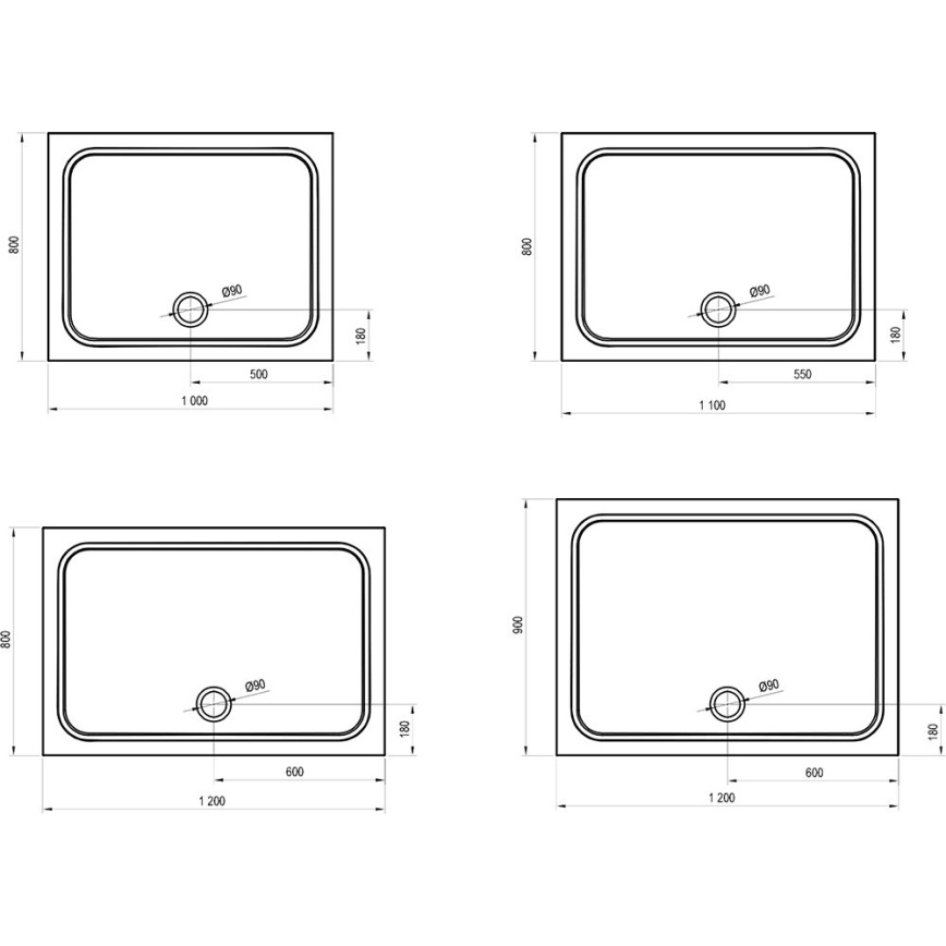 Ravak XA04A701010 - Base de duche retangular GIGANT 100x90 cm branca