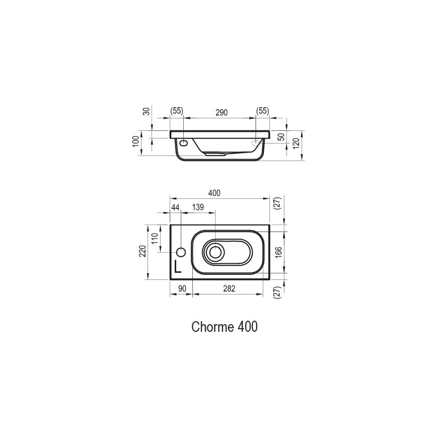 Ravak XJGP1100000 - Lavatório suspenso CHROME 40x22 cm mármore fundido/branco