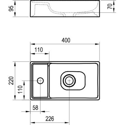 Ravak XJX01240000 - Lavatório de bancada VEDA SLIM 40 x 22 cm cerâmica/branco