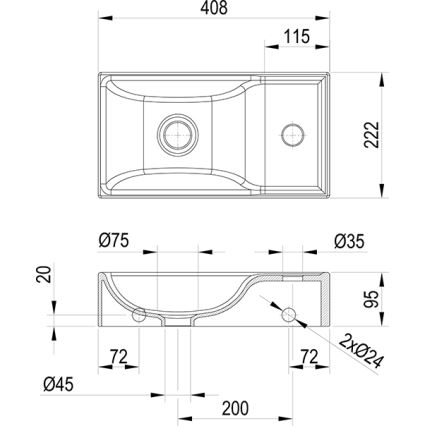 Ravak XJXP1240000 - Lavatório suspenso VEDA 40,8x22,2 cm cerâmica/branco