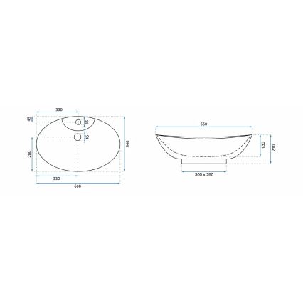 REA-00692 - Lavatório para bancada ROSA 44x66 cm cerâmica/branco brilhante