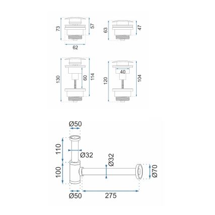 REA-A4400 - Sifão para lavatório com válvula CLICK-CLACK Ø 6,4 cm níquel