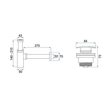REA-A6952 - Sifão para lavatório com válvula CLICK-CLACK, diâmetro 6,4 cm, branco