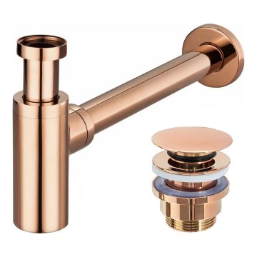 REA-A8541 - Sifão para lavatório com válvula CLICK-CLACK, diâmetro 6,4 cm, acabamento ouro rosé