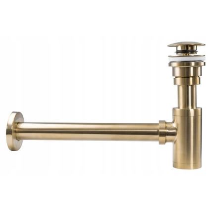 REA-A8586 - Sifão para lavatório com válvula de escoamento CLICK-CLACK, diâmetro 6,4 cm, dourado escovado