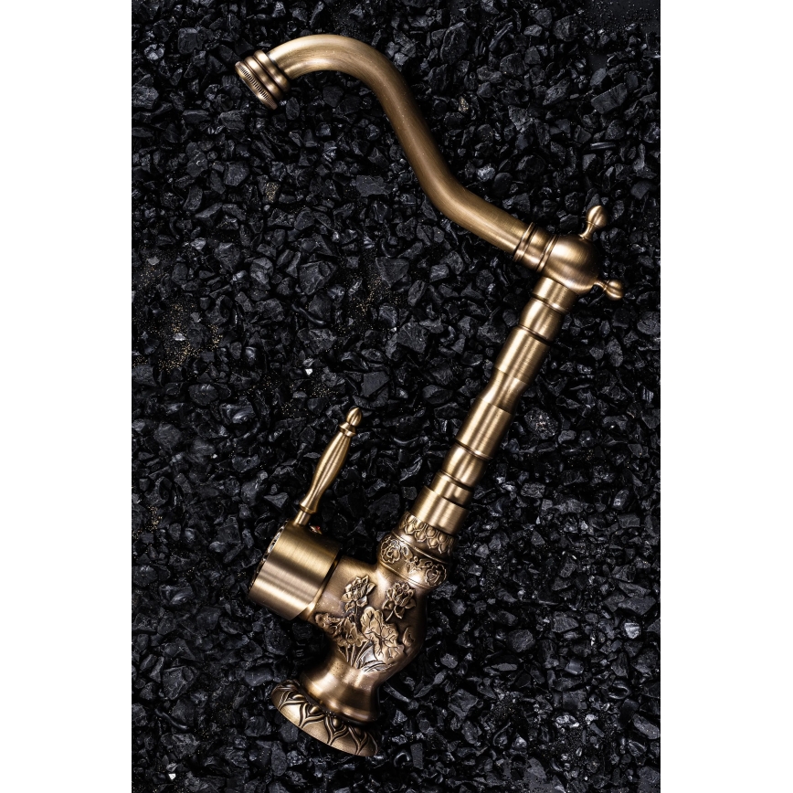 REA-B2500 - Torneira para lavatório VENICE RETRO 32 cm, acabamento dourado escovado