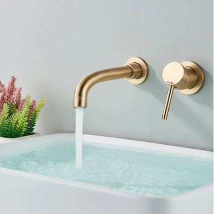 REA-B4109 - Misturadora de lavatório para instalação encastrada LUNGO, acabamento dourado escovado