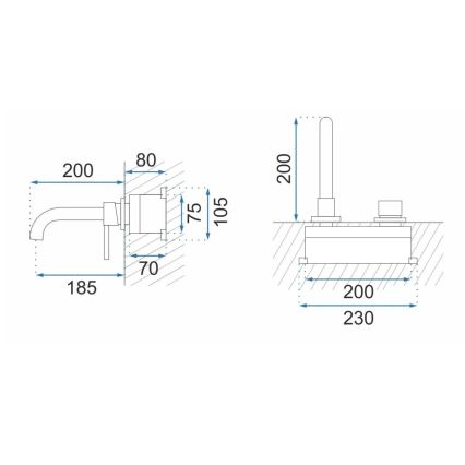 REA-B4109 - Misturadora de lavatório para instalação encastrada LUNGO, acabamento dourado escovado