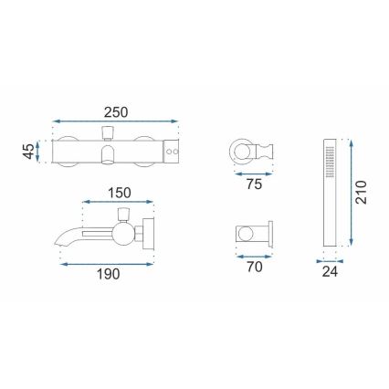 REA-B4422 - Conjunto para banheira LUNGO preto brilhante