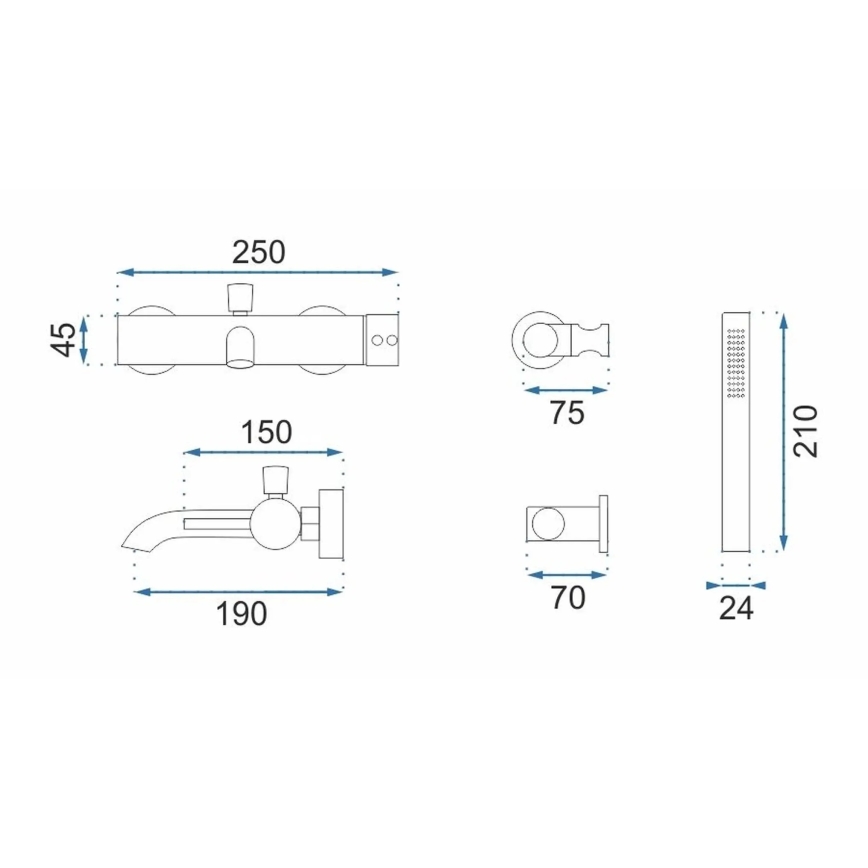 REA-B4422 - Conjunto para banheira LUNGO preto brilhante