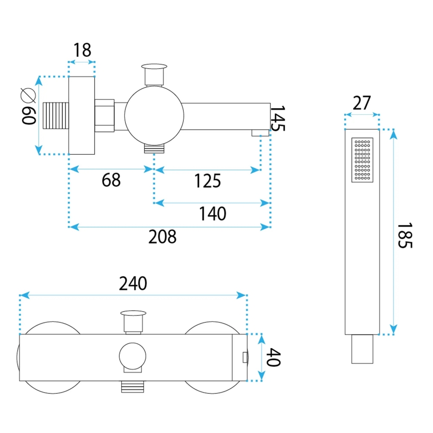 REA-B4525 - Conjunto para banheira PIXEL cromado brilhante