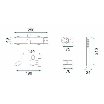 REA-B4567 - Conjunto para banheira LUNGO, acabamento em cobre escovado