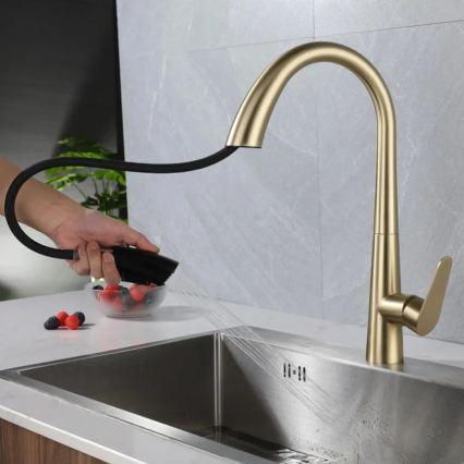 REA-B5312 - Torneira de cozinha com bico extraível ROSS 43 cm dourada escovada