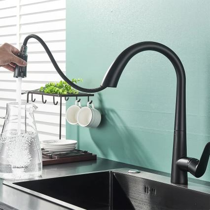 REA-B5313 - Misturadora de cozinha ROSS com bica extraível e pulverizador, 43 cm, preta
