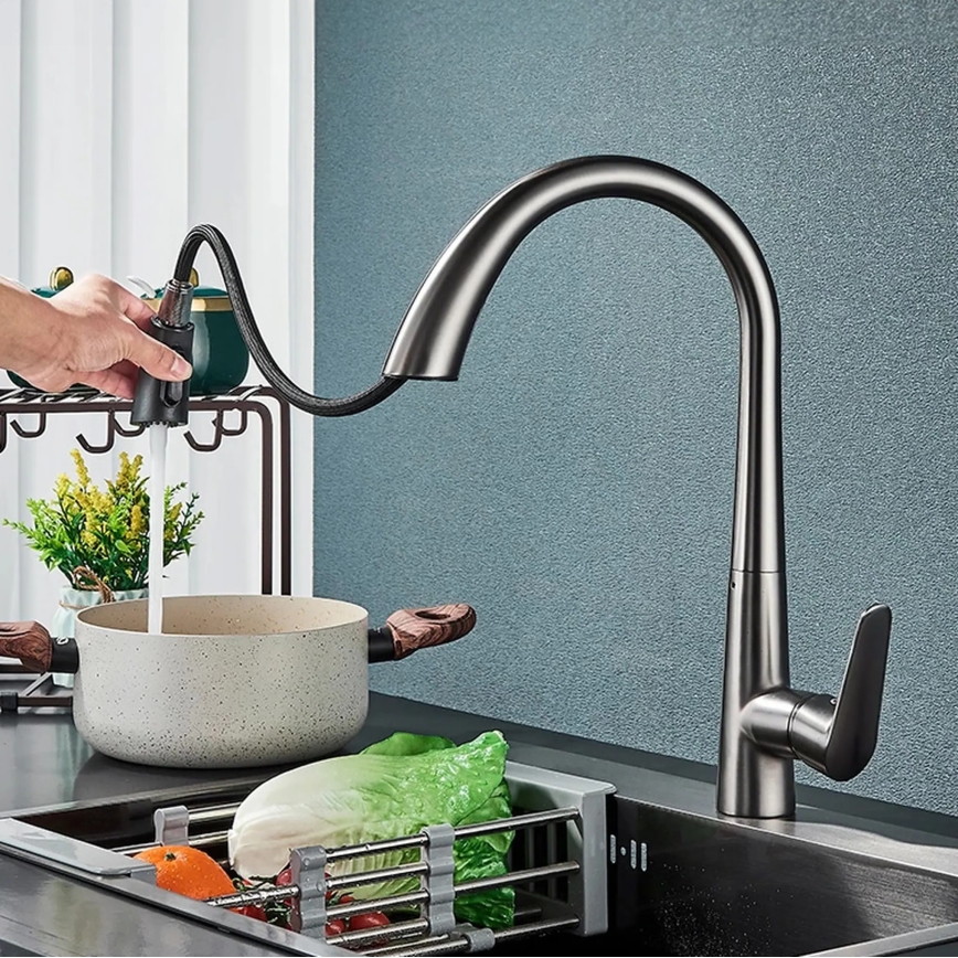 REA-B5314 - Torneira de cozinha ROSS 43 cm com ducha extraível, acabamento em níquel