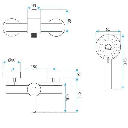REA-B5500 - Conjunto de duche com misturador ONTARIO preto