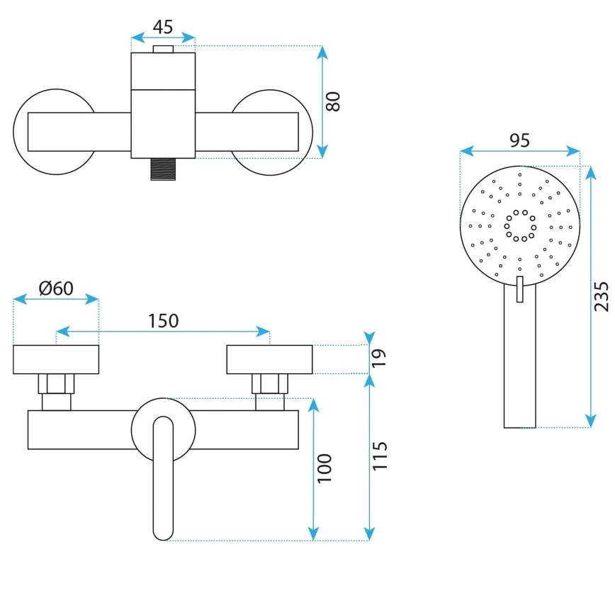 REA-B5503 - Conjunto de duche com misturador ONTARIO titânio