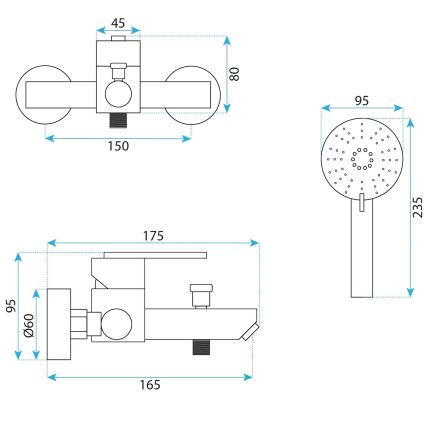 REA-B5514 - Conjunto para banheira com misturador ONTARIO em aço escovado