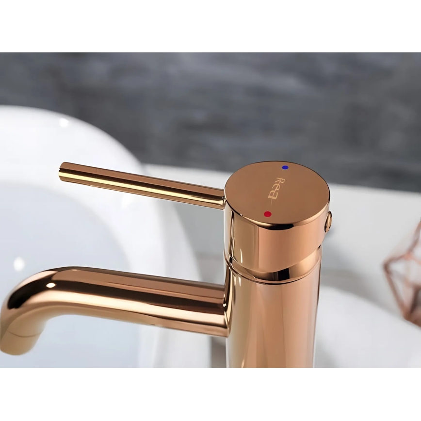 REA-B6321 - Misturador para lavatório LUNGO 28 cm, acabamento ouro rosé