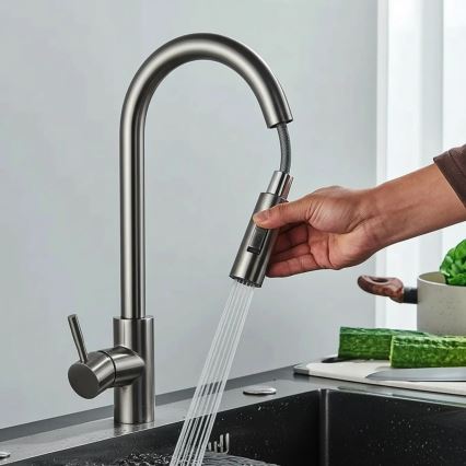 REA-B7437 - Torneira de cozinha FRESH 45 cm com bica extraível, acabamento titânio