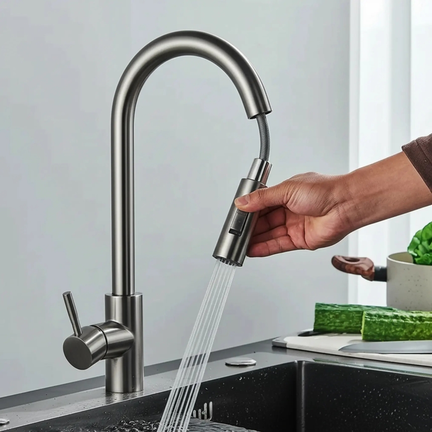 REA-B7437 - Torneira de cozinha FRESH 45 cm com bica extraível, acabamento titânio