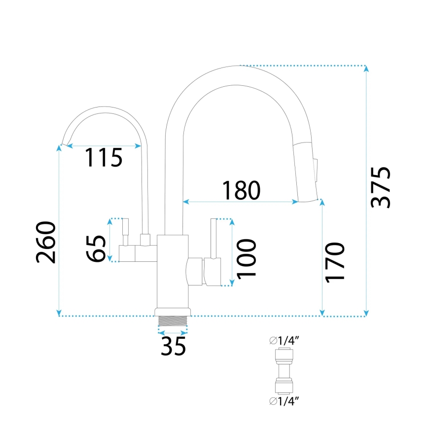 REA-B7564 - Torneira de cozinha com bica extraível e filtração ECO FRESH, 37,5 cm, níquel