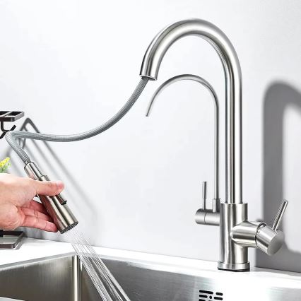 REA-B7563 - Torneira de cozinha com bica extraível e filtração ECO FRESH 37,5 cm níquel