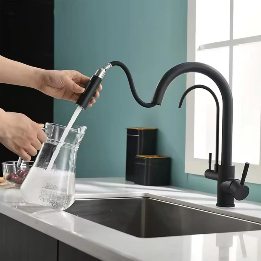 REA-B7564 - Torneira de cozinha com bica extraível e filtração ECO FRESH 37,5 cm preto mate