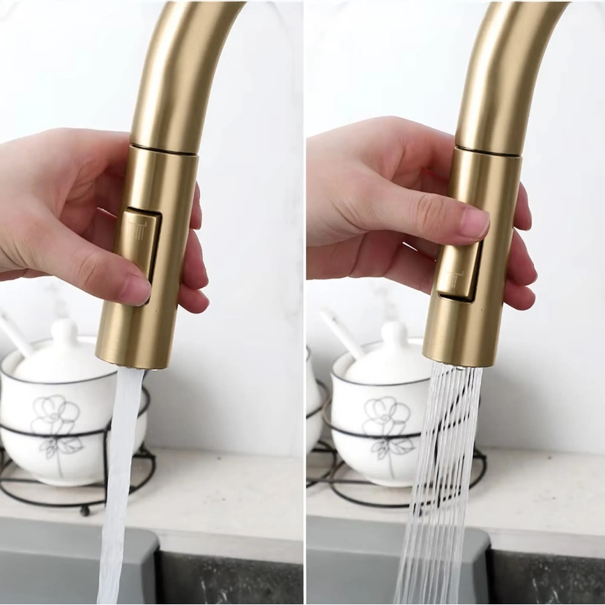REA-B7596 - Torneira de cozinha com bica extraível e sistema de filtragem ECO FRESH, 37,5 cm, dourado escovado