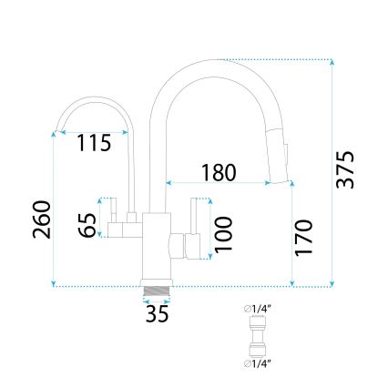 REA-B7596 - Torneira de cozinha com bica extraível e sistema de filtragem ECO FRESH, 37,5 cm, dourado escovado