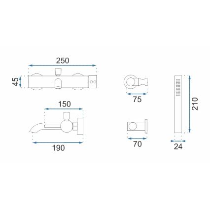REA-B8010 - Conjunto para banheira LUNGO, dourado escovado