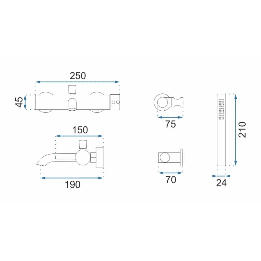 REA-B8010 - Conjunto para banheira LUNGO, dourado escovado