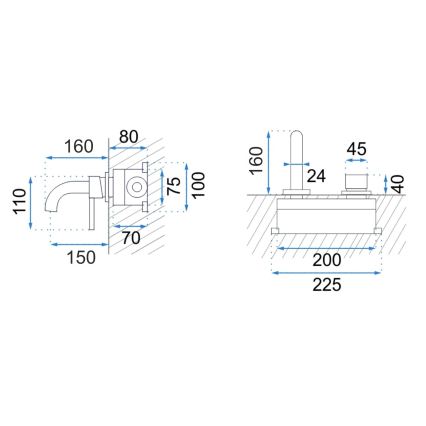 REA-B8652 - Torneira de lavatório para instalação embutida LUNGO, acabamento dourado escovado