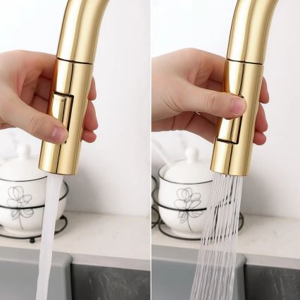 REA-B8989 - Misturadora de cozinha com bico extraível e filtração ECO FRESH, 37,5 cm, dourada