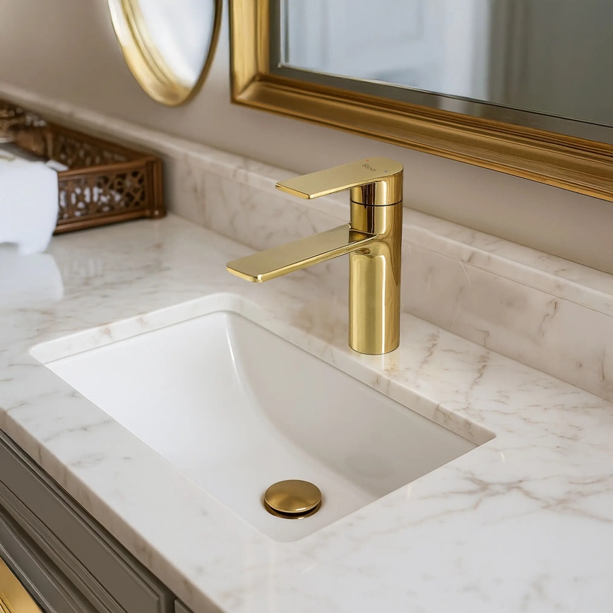 REA-B9981 - Misturador para lavatório STORM 15 cm dourado