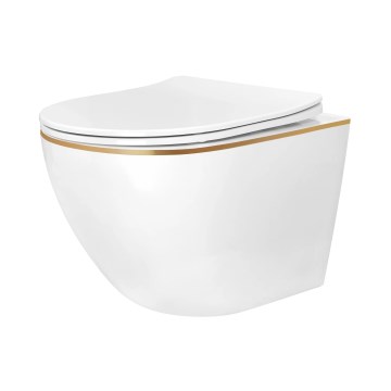 REA-C6806 - Sanita suspensa com assento CARLO MINI TORNADO RIMLESS cerâmica/branco/dourado