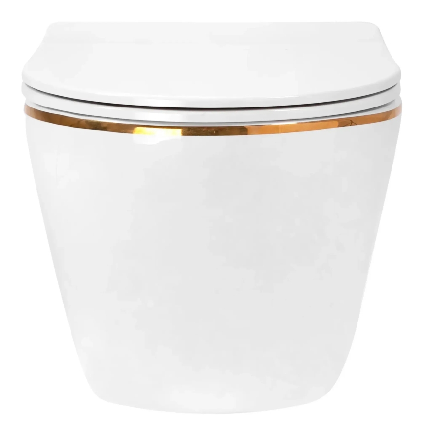 REA-C6806 - Sanita suspensa com assento CARLO MINI TORNADO RIMLESS cerâmica/branco/dourado