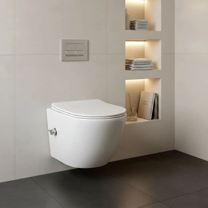 REA-C9701 - Sanita suspensa CARLO LUX com ducha higiénica e assento, cerâmica/branco