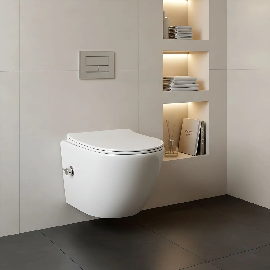 REA-C9701 - Sanita suspensa CARLO LUX com ducha higiénica e assento, cerâmica/branco