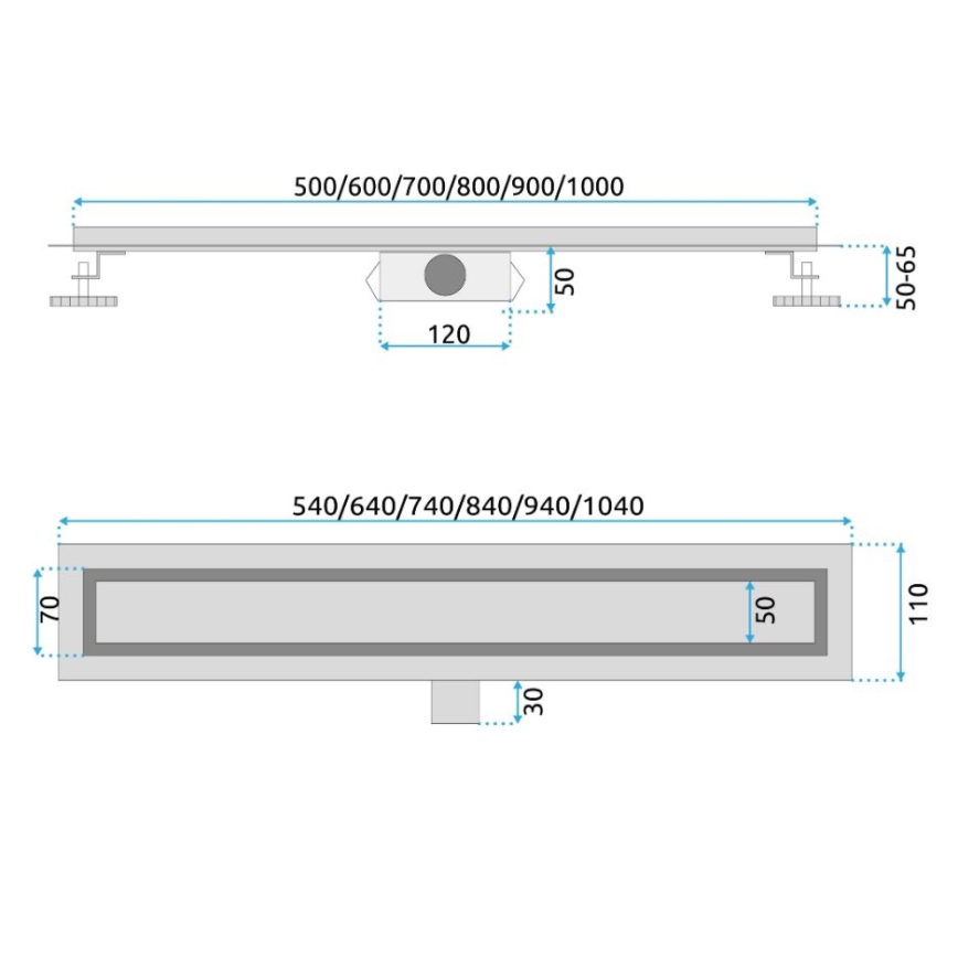 REA-G2562 - Ralo linear NEOX 70 cm, aço inoxidável/dourado