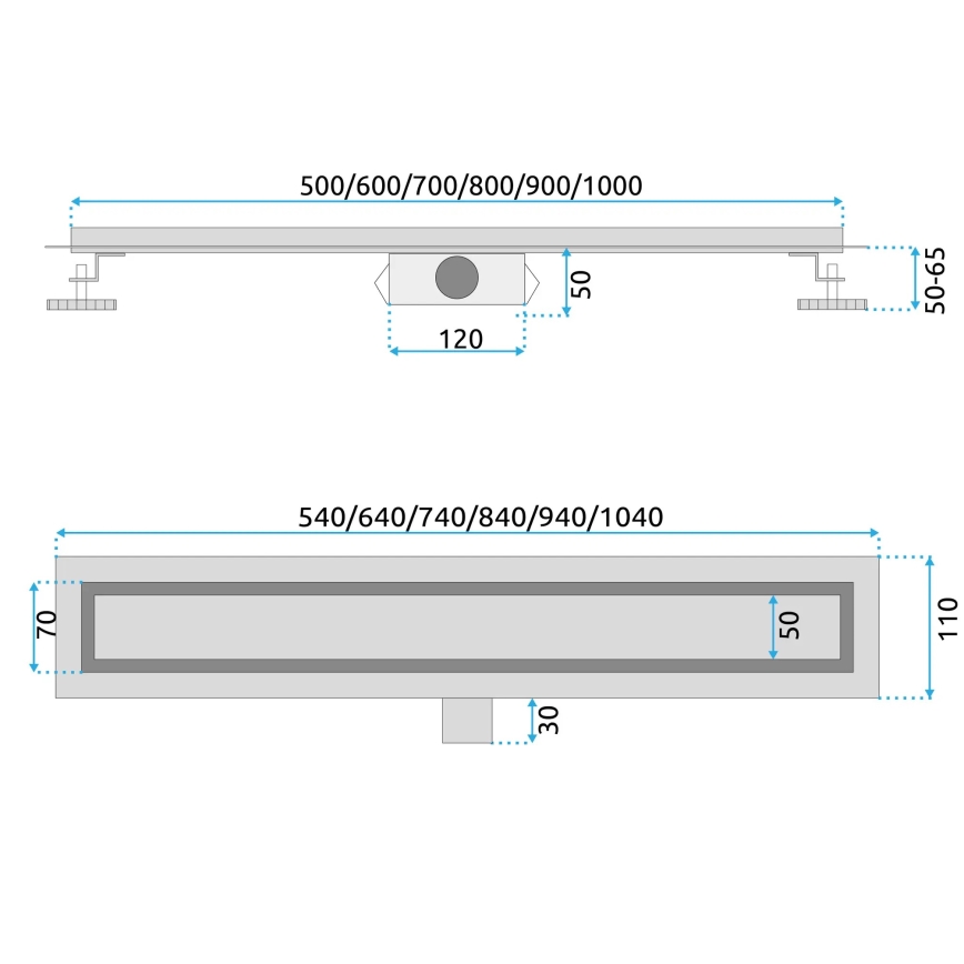 REA-G6600 - Ralo linear PURE NEOX 50 cm preto fosco