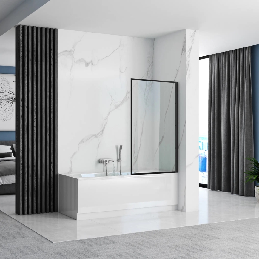 REA-K7633 - Painel móvel para banheira LAGOS 140x80 cm preto/transparente